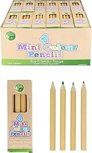 HENBRANDT 24 x Eco-Friendly Mini Kids Colouring Pencils Pack of 4 Assorted Colours Children’s Stocking Fillers Birthday Party Favours Wedding Activity Pack Loot Bag Fillers for Boys and Girls
