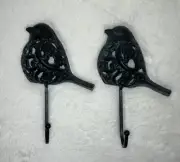 Set of 2 Black & Blue Under-toned Iron Bird Coat Hooks