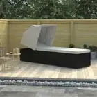 vidaXL Sun Lounger with Canopy and Cushion Poly Rattan Cream White HEE