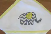Handmade hooded baby towel with grey chevron elephant applique