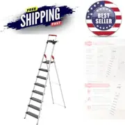 Folding Aluminum Step Ladder 8 Steps Non-Slip Garage Home Kitchen Compact