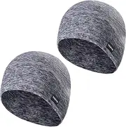 [hapurs] 2 Packs Winter Thermal Fleece Running Hat, Beanie Cap Headwear with Ear Covers, Skull Cap Cycling Helmet Liner for Adults Women