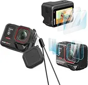 Rszfnjxry Silicone Protective Cover Case with Silicone Lens Cover,Screen and Lens Protector for Insta360 Ace Pro 2 (Black)