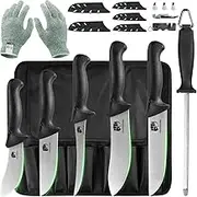 FULLHI 11PCS Butcher Knife Set, Non-Slip Butcher Boning Knife German Stainless Steel Chef Knife Set,Meat Processing Set for Home Kitchen,Slaughterhouse and Restaurant