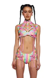 [Club Exx] Rude Awakening Harness Bra Top - Glitter Rainbow
