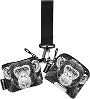 [XYMZR] Mini Zip Around Wristlet keychain Wallet Black White Coffee Monkey for Women Personalized Pattern Detachable Dual Pouch Wristlet Portable Wallet Phone Coin Purse, Multi-colored, One Size