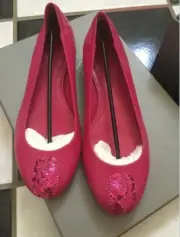 NIB 100% AUTH Alexander McQueen Sequin Skull Pink Leather Flat Shoes Sz 35.5