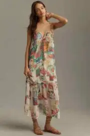 By Anthropologie Chiffon Shift Midi Dress M new with tag nwt floral red green