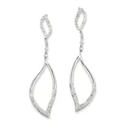 14K White Gold Real Diamond Leaf Design Post Dangle Earrings