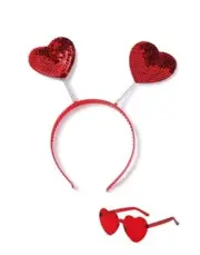 Red Valentines Day Headband With Heart Sunglasses Heart Shaped Sequin Classic