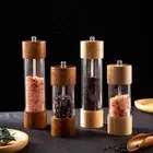1PCS Stainless Steel Salt and Pepper Grinder Manual Wooden Mills Glass Kitchen