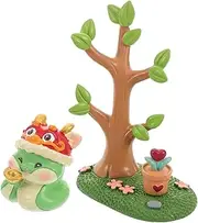 1 Set Creative Cartoon Snake Figurine Mini Resin Snake Decor with Lucky Tree Ornament for Car Dashboard Cute Interior Decoration Easy to Install Versatile Home Office Use