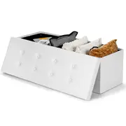 Giantex Foldable Storage Ottoman Bench Home Office Footrest Stool Chest Couch Storage Stool Shoe Bench White