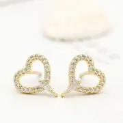 One Pair 18K Gold Plated Stud Earrings Connector, Cubic Zirconia Micro Pave Hea