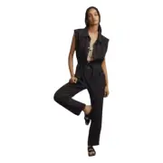 Pilcro Anthropologie Linen Mechanic Jumpsuit Romper Noir Black Knit Snap Front S