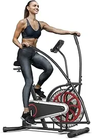 Goplus Air Bike, Fan Exercise Bike with Unlimited Resistance, Clear LCD Display, Tablet Holder, Adjustable Seat and Built-in Wheels, Airdyne Bike for Home Cardio Training