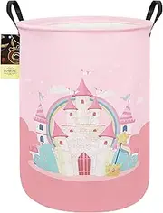 HUNRUNG Laundry Hamper,Large Canvas Fabric Lightweight Storage Basket Toy Organizer Dirty Clothes Collapsible Waterproof for College Dorms(Pink Castle)