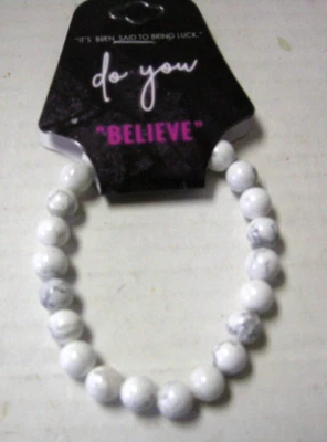 White Howlite Bead Bracelet By Do You Believe, Semi-Precious Stretchable, New