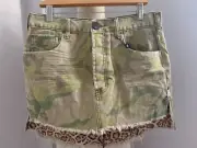 Women's multicolor One Teaspoon camo vanguard high-low mini denim skirt size 28