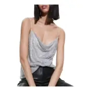 Alice + Olivia Tank Top Sz Small Chainmail Draped Silk Tank Harmon Crystal $465
