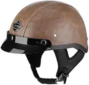 Retro Half Helmet Motorcycle Helmet, Retro Leather Half Helmet for Adult Men Women, Vintage Open Face Novelty Half Shell Helmet, ECE Approved A,L