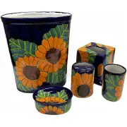 5 Pcs Mexican Talavera Ceramic Sunflower Bathroom Accesories Set. Free Shipping