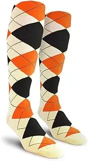 [Golf Knickers] Colorful Knee High Argyle Cotton Socks For Men Women and Youth - QQQQ: Natural/Black/Orange - Mens