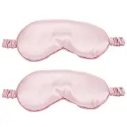 2 Pcs Silk Sleep Mask Soft Satin Eye Mask with Elastic Straps White Pink