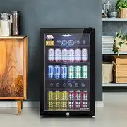 115L Bar Fridge Glass Door Light Black Mini Fridge Beverage Cooler Compact