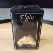 Elgin Volkswagen Bug Car Desktop Mini Clock Quartz Gold Chrome Finish