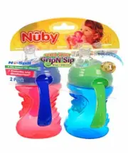 Nuby 2-Pack No-Spill Super Spout Grip N' Sip Cups, 8 Ounce