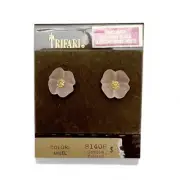 Vintage Trifari Pink Bavarian Glass Camelia Flower Stud Earrings Handmade