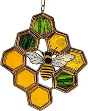 Honey Bee Sun Catcher | Acrylic Bee Decorations for Home | Nature-Inspired Honeycomb Pendant, Sun Catcher for Kitchen Garden Balcony Kids Room