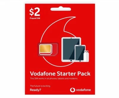 Vodafone $2 Prepaid Mobile SIM Card, Starter Pack, 4G 5G, Nano, Micro, Roaming