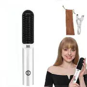 2 In 1 Hair Straightener Brush Electric Hair Straightening Comb Cordless Hair Curler White
