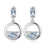 2PCS Silver plating Round Spring Water Shaped Drop Earrings Fashion Geometric Circle Jewelry