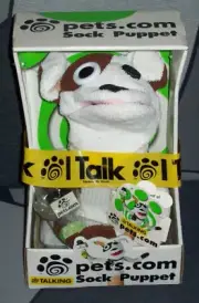Vintage 1998 PETS.COM TALKING SOCK PUPPET Interview Dog With Microphone NEW