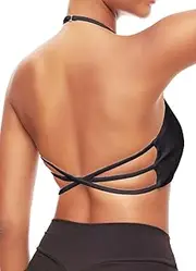 [TZLDN] Halter Sports Bra Women Padded Backless Low Impact Criss Cross Spaghetti Strap Yoga Bra Crop Tank Top Workout Gym Wear Yoga Dance