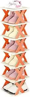 AIMALL 6-Tier/7-Tier Shoe Rack Multi-Layer Folding Shoe Cabinet Space-Saving Storage Shelf for Home Doorway Organiser, ABS Plastic, 9.45 x 10.24 x 32.9/39.4 Inch, Orange/Green/Blue