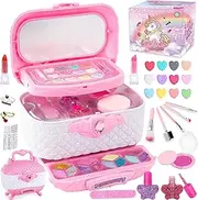 Kids Makeup Kit for Girls, Princess Toys Real Washable Cosmetic Set with Mirror, Kids Makeup Sets for Girls, Play Make Up Birthday Gifts for 3 4 5 6 7 8 9 10 11 12 Years Old Kid (Pink)