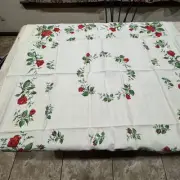 Vintage German Red Roses Cotton Square Tablecloth, 4 Napkins New! 48x48