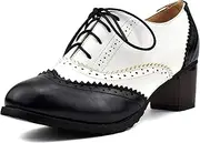 [KISSASA] Womens Wingtip Block High Heeled Brogues Vintage Lace Up Oxford Shoes
