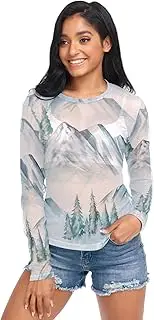 [RPLIFE] Soft Watercolor Mountains Pastel Green Mesh Top Women Long Sleeve, Sexy Mesh Top S-XXL