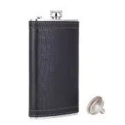 12 oz Pocket Black Whiskey Liquor Leather Wrapped Flask with Funnel and Box -...