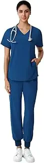 [Leaddol] Scrubs for Women Set,V-Neck Batwing Sleeve Top & Yoga Jogger Pants,Medical Nursing Scrubs Set with 6 Pockets
