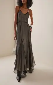 [COLLEEN ALLEN] Silk Chiffon Godet Dress