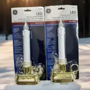 (2) GE 9.5” LED Flickering Window Flameless Candle Battery Powered With Timer