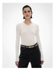 [Witchery] Hi V Neck Rib Knit in Chalk