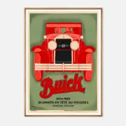 Galrie René Vincent 1929 Buick Vintage Poster - Classic Automotive Advertising Art Print, Wood Frame, 70 x 100cm (28 x 40inch)