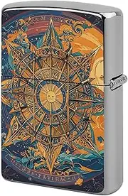 [HJUQNGF] Lighter Case Mystic Tarot Card Sun and Moon Face Lighter Protective Cover Metal Lighter Shell Personalized Graffiti Design